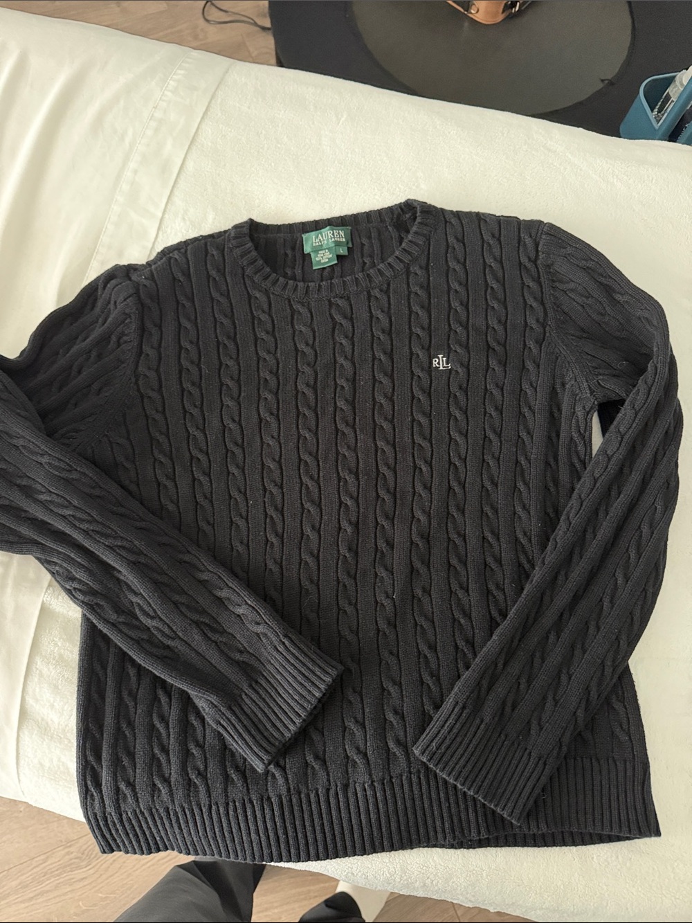 Ralph Lauren Black Cable Crewneck Sweater